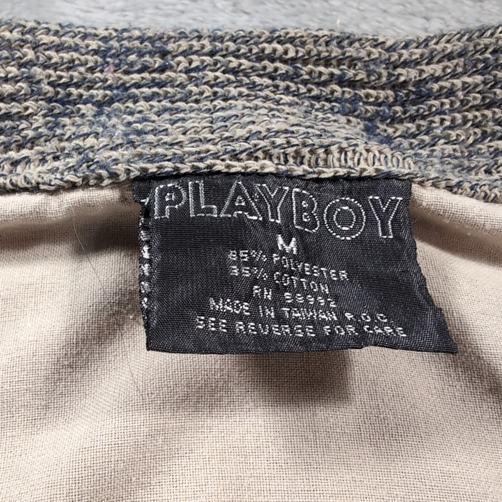 Vintage 80s Adult Medium M Playboy Jacket Retro 1/4 Zip Pullover Beige - Picture 4 of 8
